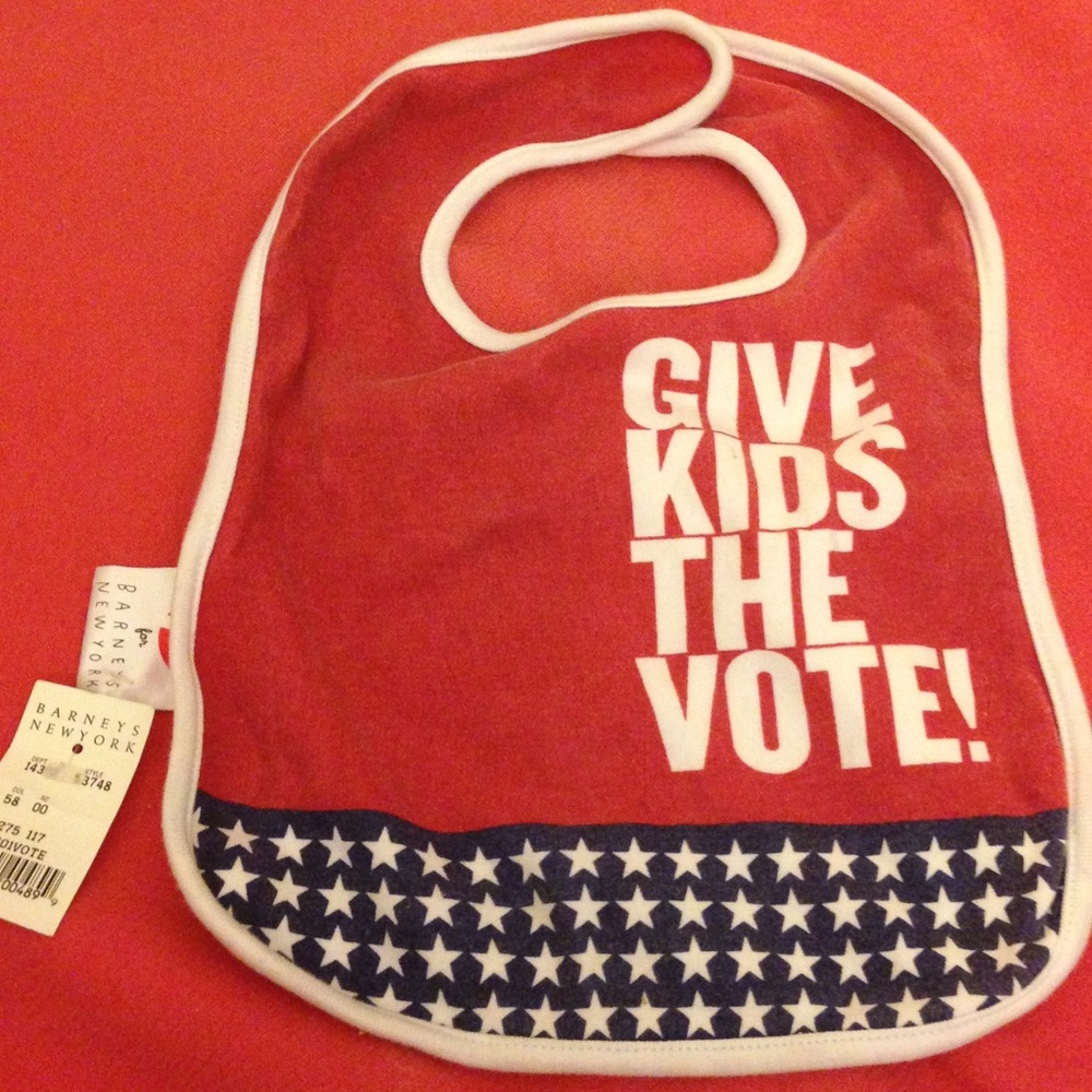 Barney's New York kids bib Vote cotton knit NWT gift toddler